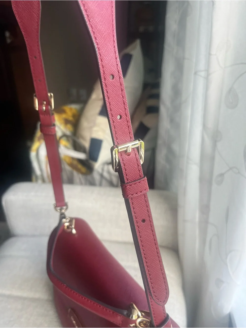 Michael Kors Red Saffiano Leather Satchel with Gold Hardware